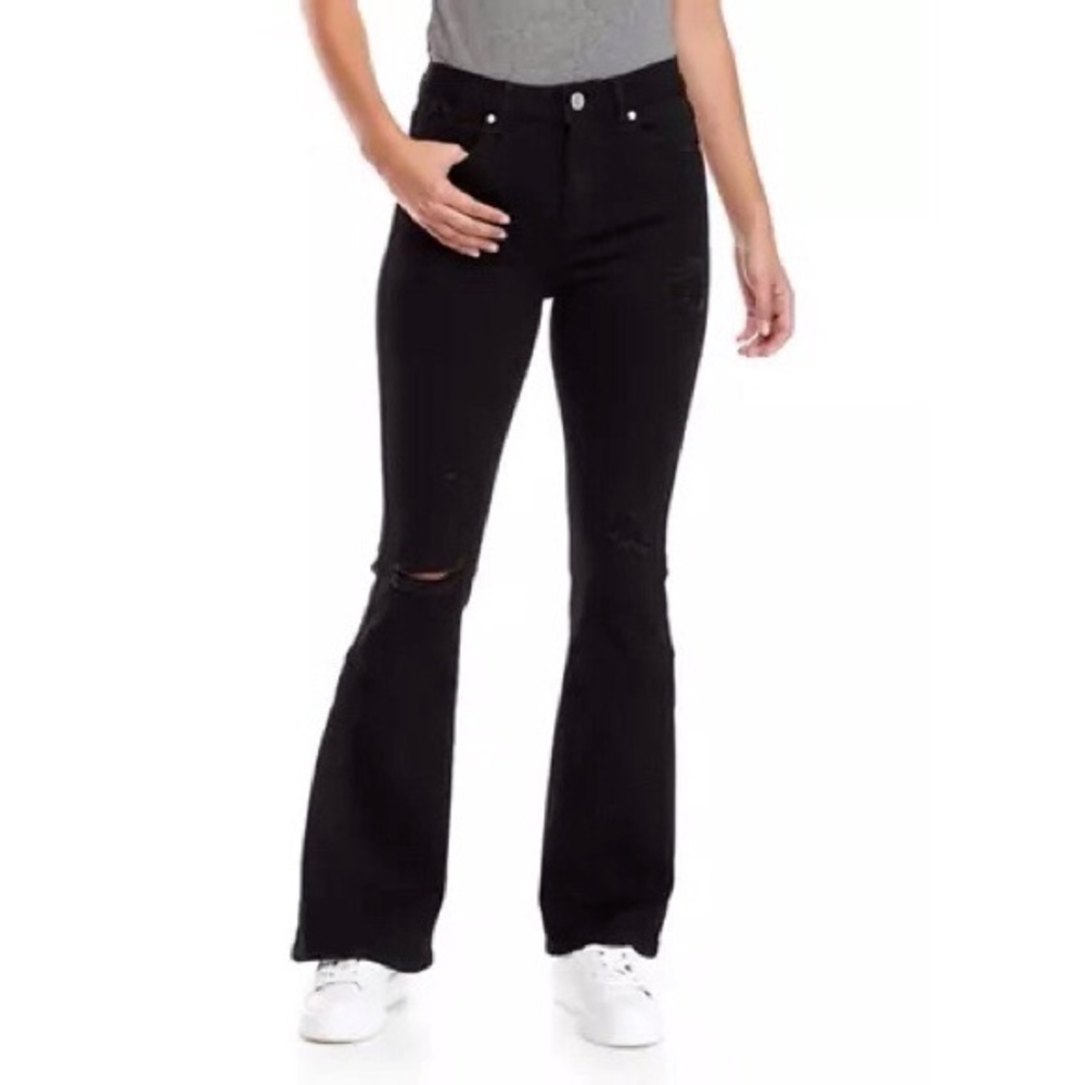 Black high wasted bell bottom ripped jeans